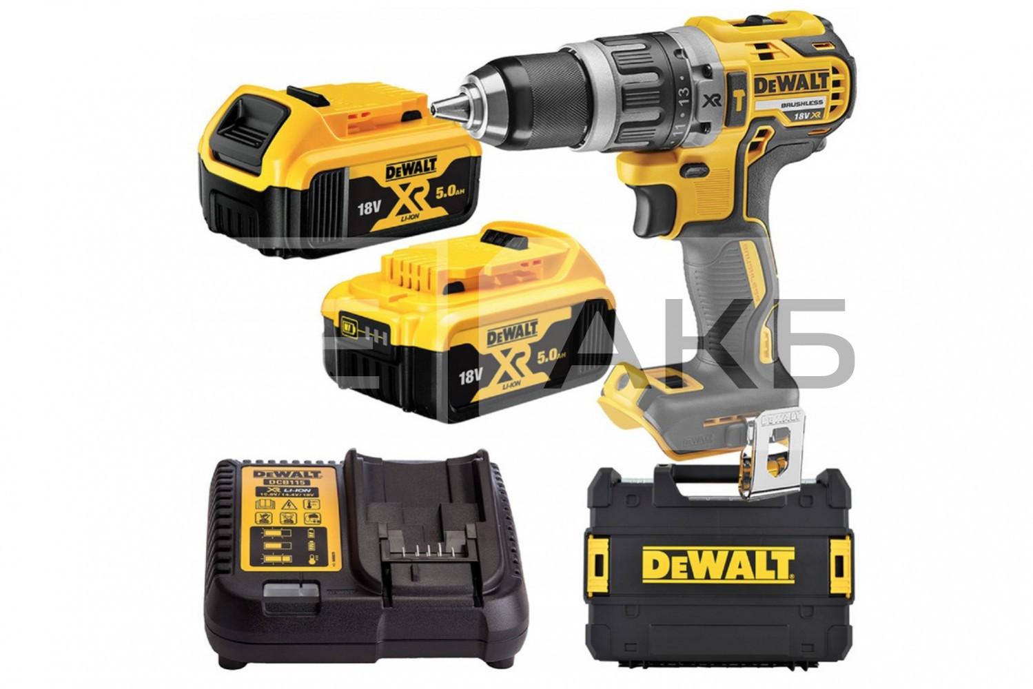 ДРИЛЬ-ШУРУПОВЕРТ АКУМУЛЯТОРНИЙ УДАРНИЙ DEWALT 18V 2*5.0AH 70NM 460W 0-550/0-2000 ОБ/ХВ 0-9350/34000 УД/ХВ ПАТРОН 13MM DCD796P2